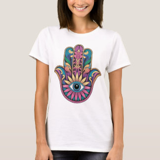 Camiseta mão Hamsa arco-íris