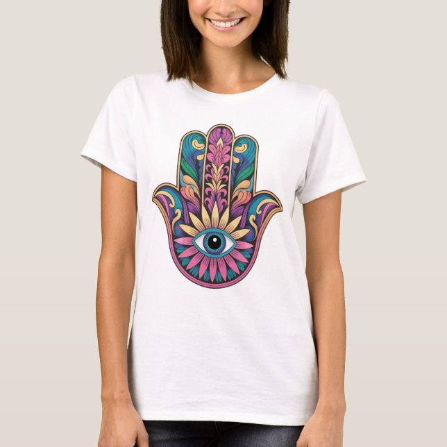 Camiseta mão Hamsa arco-íris (Frente)