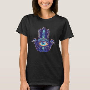 Camiseta Mão Hamsa Azul Nazar Olho que Tudo Vê Proteção Lu