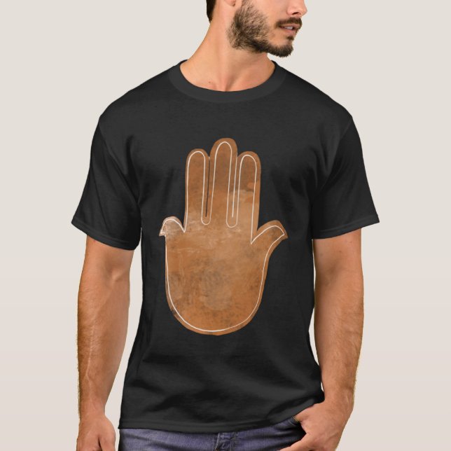 Camiseta Mão Hamsa de Fatima impressão esboço marrom esmaec (Frente)