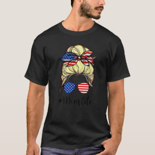 Camiseta Mão Mensageira Bun American Mãe Vida 4 De Julho