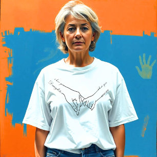 Camiseta Mão Minimizada da Família Segurando Arte - Um Dese