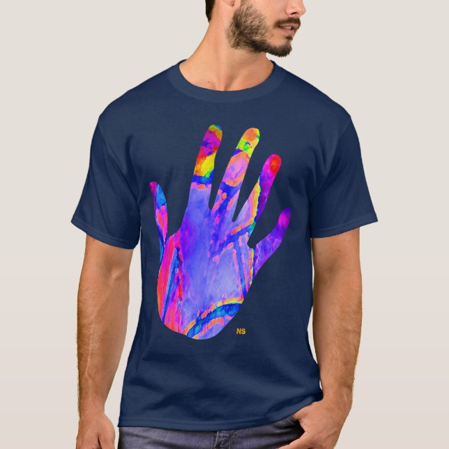 Camiseta Mão néon - Néon hand (Frente)