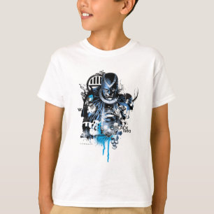 Camiseta Mão preta - colagem azul