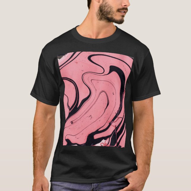 Camiseta Mão Preta-Cor-de-Rosa Desenhada (Frente)