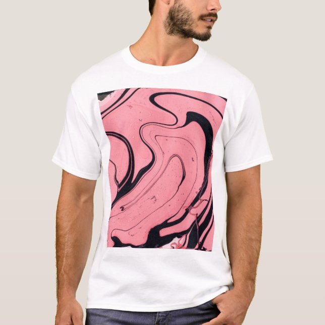 Camiseta Mão Preta-Cor-de-Rosa Desenhada (Frente)