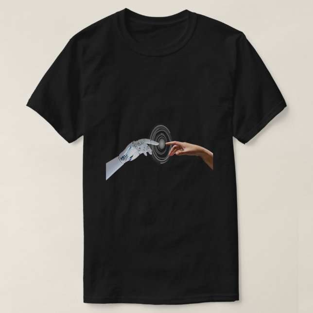 Camiseta Mão robótica com mão humana (Frente do Design)