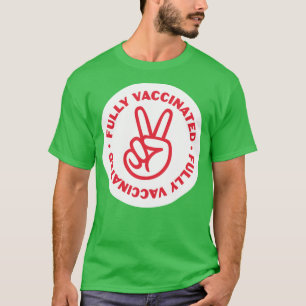 Camiseta Mão V Totalmente Vacinada Vermelha e branca