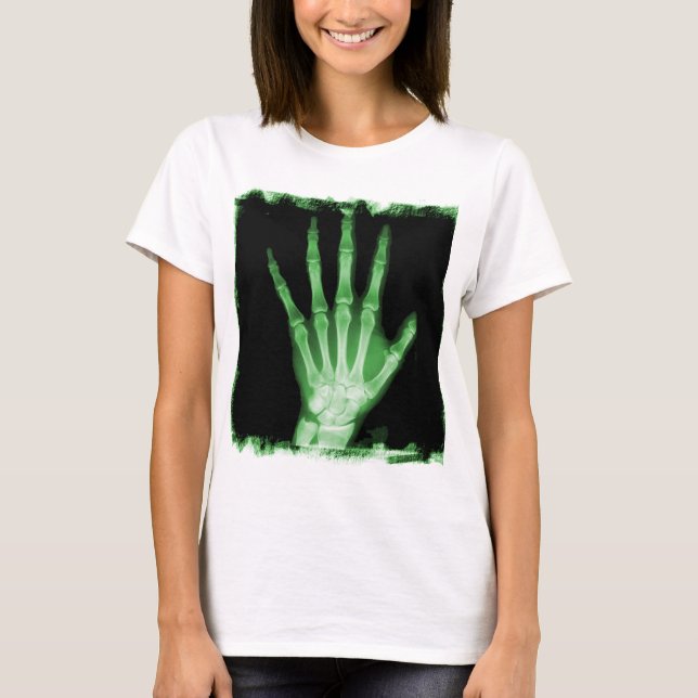 Camiseta Mão verde do esqueleto do raio X (Frente)