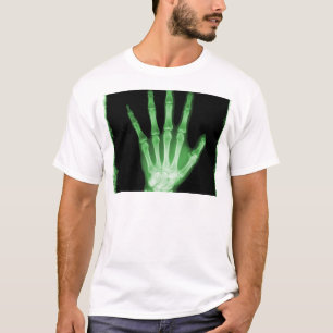 Camiseta Mão verde do esqueleto do raio X