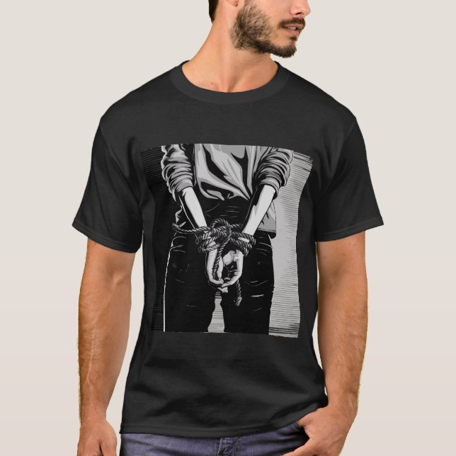 Camiseta Mãos atadas Shibari BW ilustração (Frente)