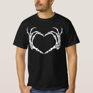 Camiseta Mãos cardíacas esqueléticas, arte do amor gótico,