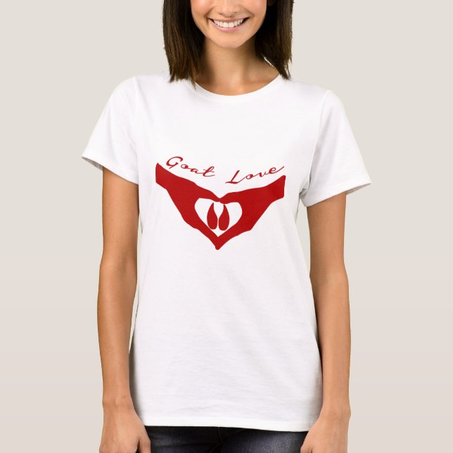 Camiseta Mãos Corações de Goat Love Segurando Vermelho Hoof (Frente)