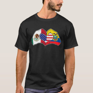 Camiseta Mãos corações México, Equador e EUA.