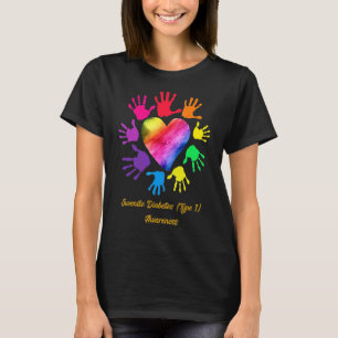 Camiseta Mãos de Consciência da Diabetes Juvenil Tipo 1