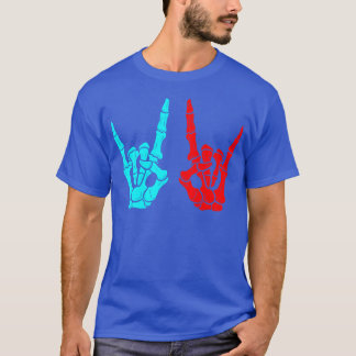 Camiseta Mãos de Esqueleto Sinal de Rock Amantes da Música 
