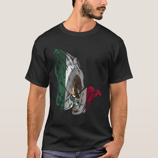 Camiseta Mãos de Oração de Bandeira do México (Frente)
