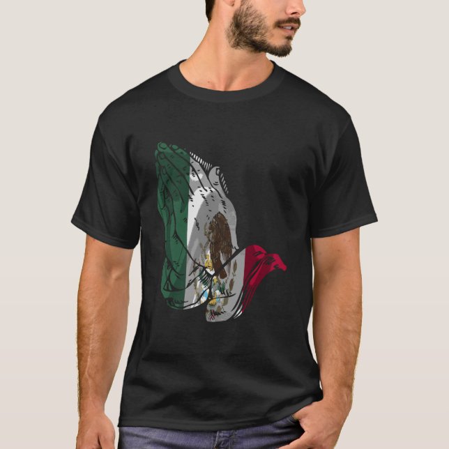 Camiseta Mãos de Oração de Bandeira do México (Frente)