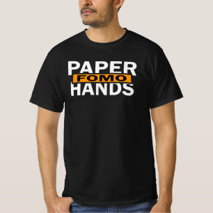 Camiseta Mãos de Papel FOMO Trading Funny Crypto Stockmark
