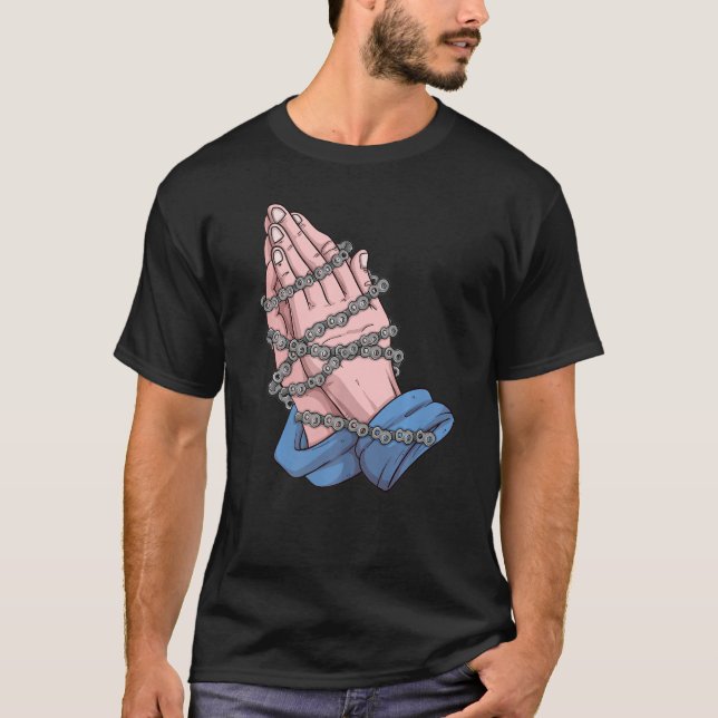 Camiseta Mãos de Rezação de Fé de Bicicleta com Corrente de (Frente)