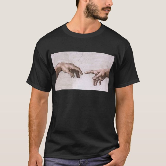 Camiseta Mãos do deus e do Adam, a criação - Michelangelo (Frente)