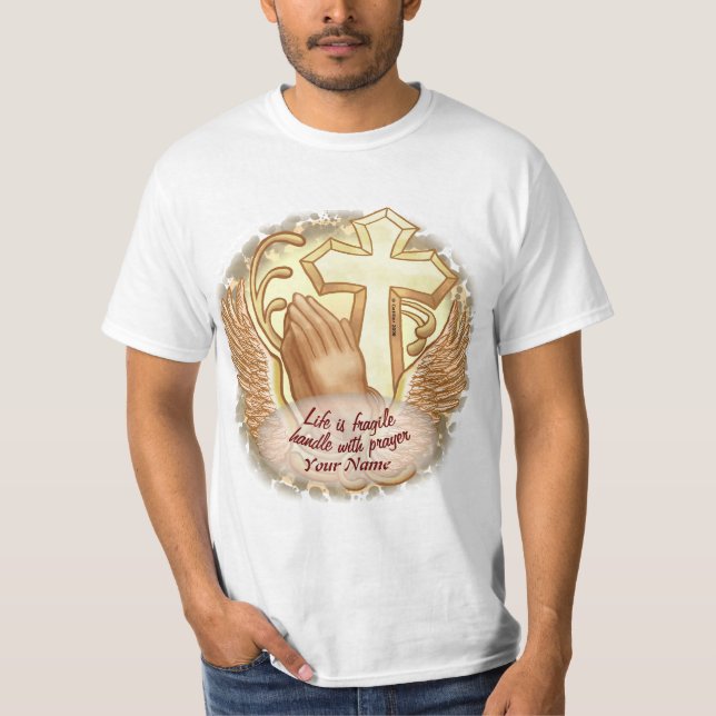 Camiseta Mãos em Oração Sépia Cristão (Frente)