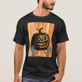 Camiseta Mãos Esqueléticas Alcançando uma Abóbora Sinistra