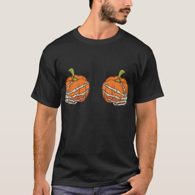 Camiseta Mãos esqueléticas com abóboras (Frente)