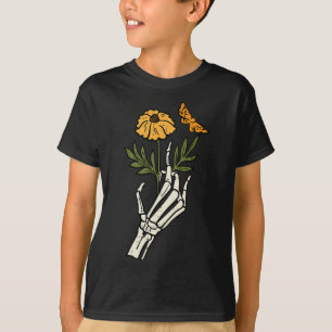 Camiseta Mãos Florais Esqueletais Clicam em Halloween Retro