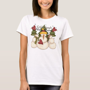 Camiseta Mãos frias Coração Quente Snowman Longa Folga