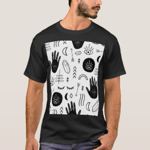 Camiseta Mãos mágicas, lua, padrão étnico.