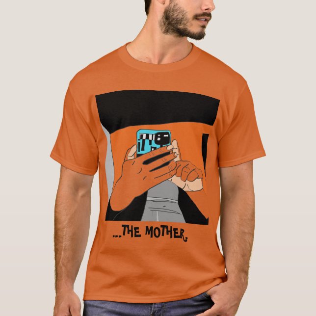 Camiseta Mãos Móveis da Mãe, Cor de Laranja Ciano (Frente)