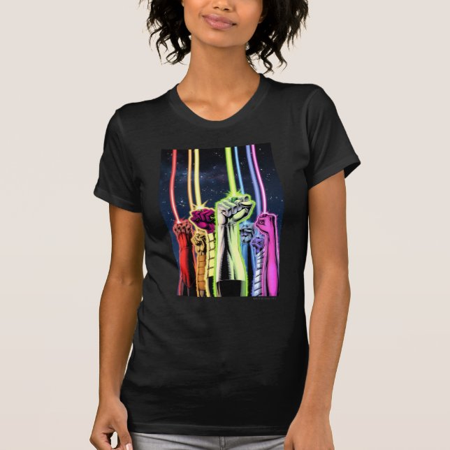 Camiseta Mãos no ar com anéis - Cor (Frente)