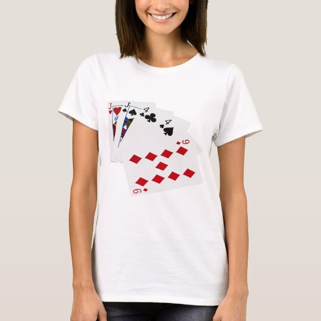 Camiseta Mãos-Poker - Dois Pares - Tomada, Quatro (Frente)