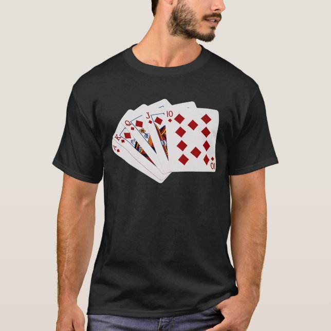 Camiseta Mãos-Poker - Royal Flush - Traje de Ouros (Frente)
