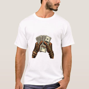 Camiseta Mãos Segurando Listas de Dólares