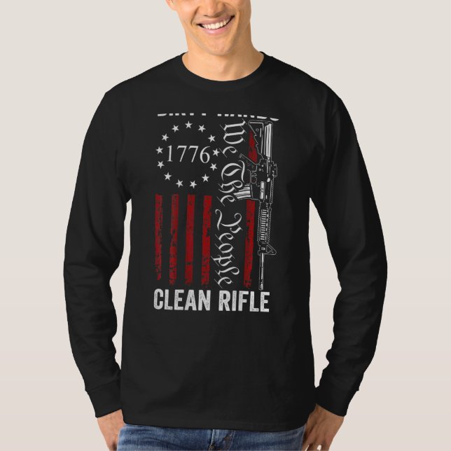 Camiseta Mãos Sujas Limpas Rifle Pro Guns Alteração no segu (Frente)