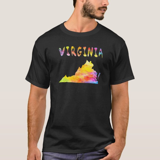 Camiseta Map Digital A do Estado da Virgínia para Aquarela  (Frente)