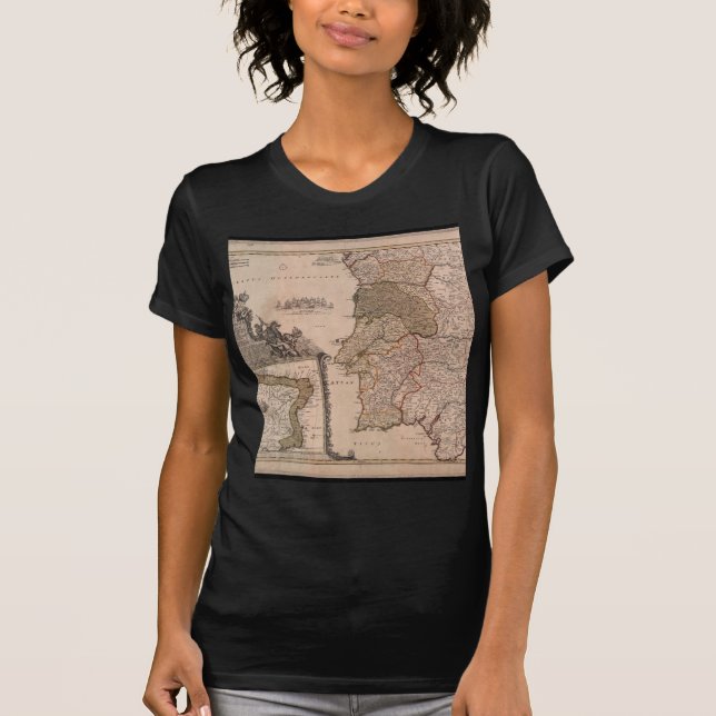 Camiseta Mapa 1704 de Portugal e de Brasil (Frente)