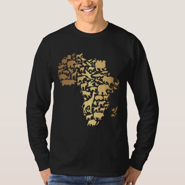 Camiseta Mapa Africano com Animais Melanina Continente Afri (Frente)
