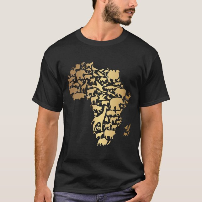 Camiseta Mapa Africano com Animais Melanina Continente Afri (Frente)