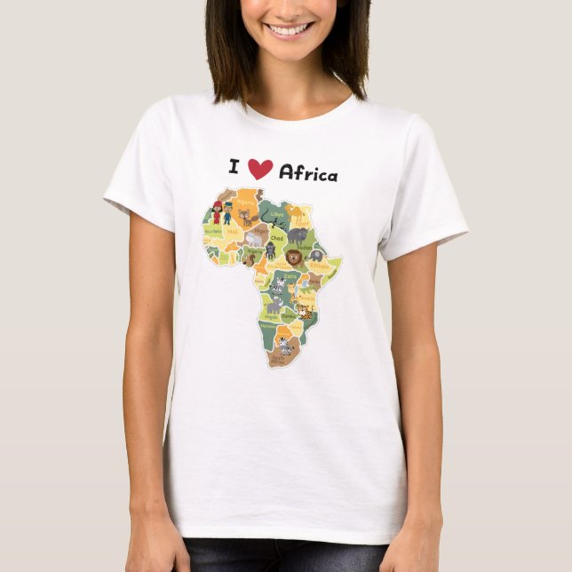 Camiseta Mapa africano do safari - coração África de I - (Frente)