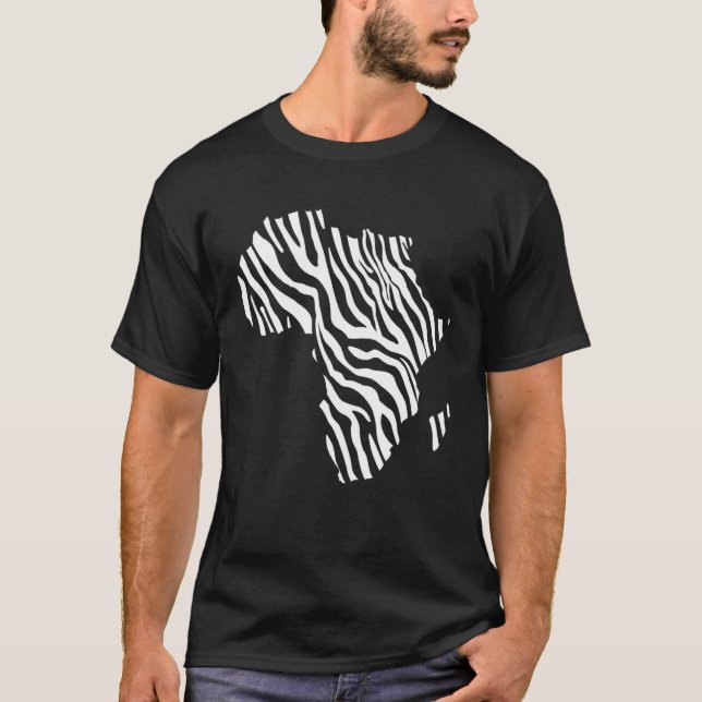 Camiseta Mapa Africano Preenchido com Zebra White Stripes I (Frente)