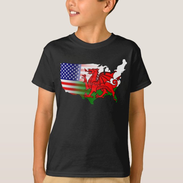 Camiseta Mapa Americano de Bandeiras do País de Gales (Frente)