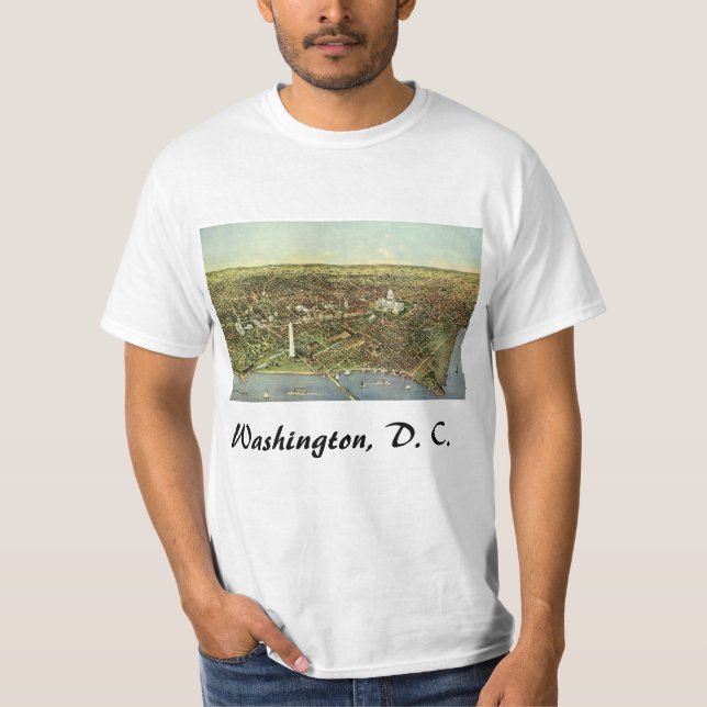 Camiseta Mapa antigo com uma Visão Panorâmica de Washington (Frente)