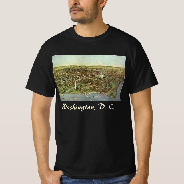 Camiseta Mapa antigo com uma Visão Panorâmica de Washington (Frente)