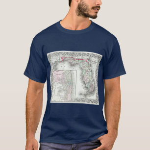 Camiseta Mapa Antigo da Flórida e Mobile AL 1874