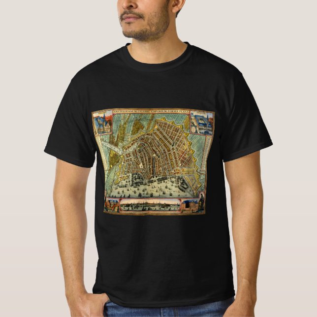 Camiseta Mapa Antigo da Rua de Amsterdã, Holanda (Frente)