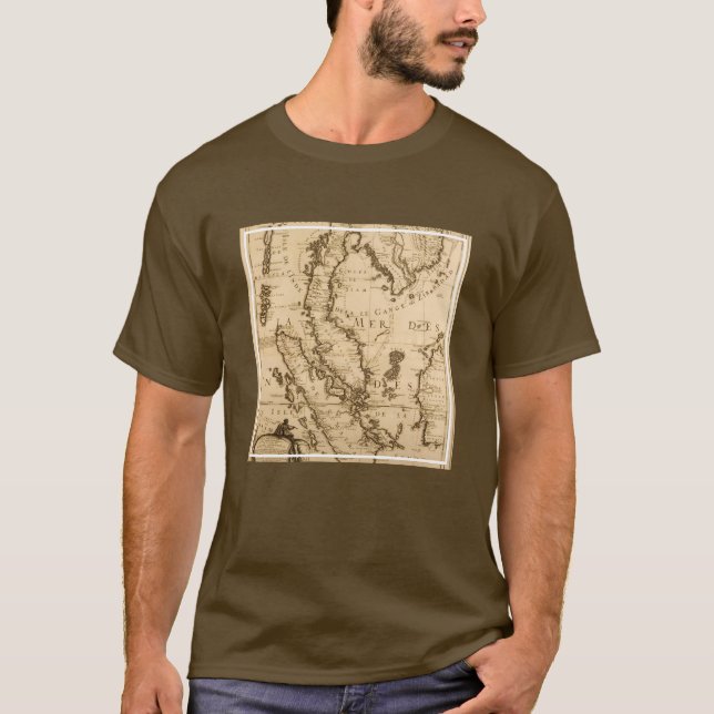 Camiseta Mapa antigo de 3Sudeste Asiático | 1687 (Frente)