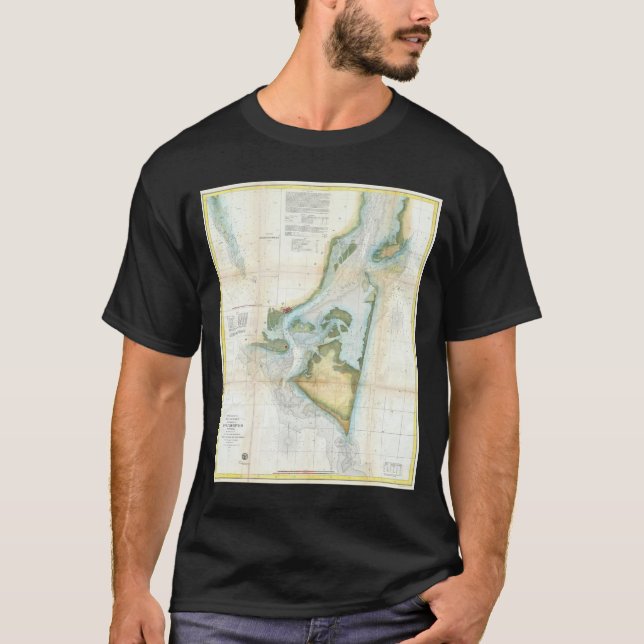 Camiseta Mapa Antigo de Cape Fear (1857) (Frente)
